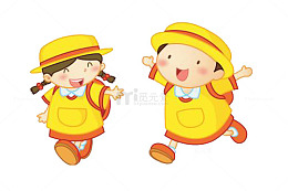 两个背书包上学的小女孩