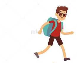 背着书包奔跑的小男孩