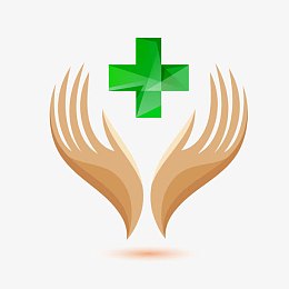 卡通手势绿色十字架医疗标签