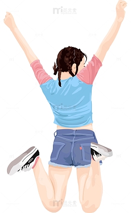 手绘人物插图五四青年节跳跃的女