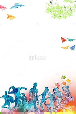 五四青年节欢呼的青年群体剪影边