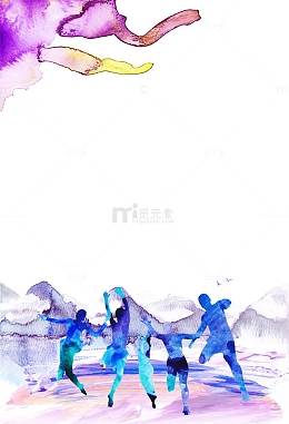 五四青年节青春活力水彩剪影边框
