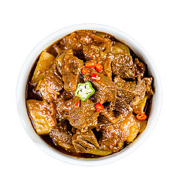 俯拍土豆牛腩煲