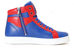 普拉达蓝红色真皮高邦男士休闲鞋