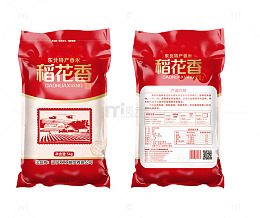 红色主题袋装稻花香大米设计