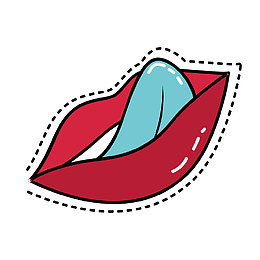 红色手绘线稿嘴唇卡通插画