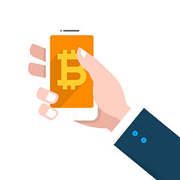 手绘手持金色比特币矢量素材