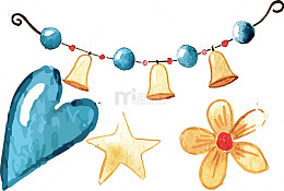 水彩水墨卡通婴儿用品花朵风铃素