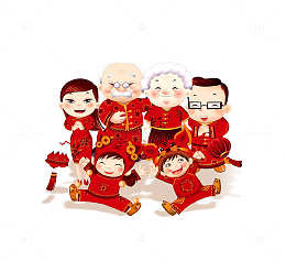 红色卡通新年阖家欢乐免抠