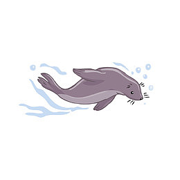矢量手绘游泳海狮