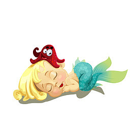 睡觉的美人鱼卡通插画设计