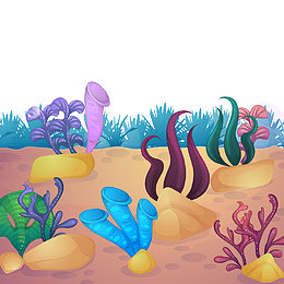 卡通海底世界水草和珊瑚矢量图