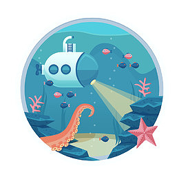 海底世界探索标签设计