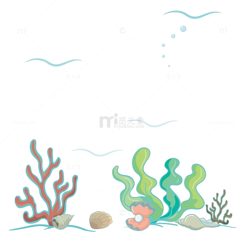 手绘海底水草礁石