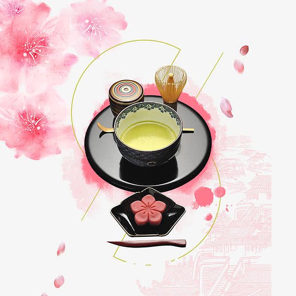 免抠日式茶道樱花装饰