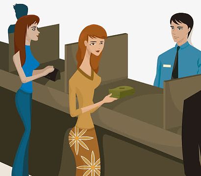 卡通插图银行柜台办理业务png卡通简笔插图银行业务办理背景psdjpg
