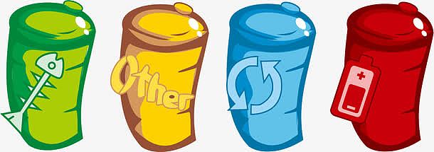 卡通四色分类回收箱