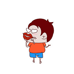 卡通爱心眼嘟流口水的男孩素材
