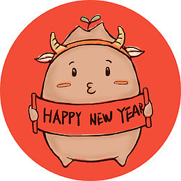 卡通可爱的红薯嘟嘴拿着横幅新年