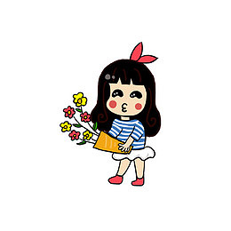 卡通拿花的女孩