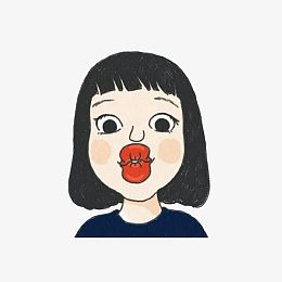卡通嘟起大红唇的女孩素材