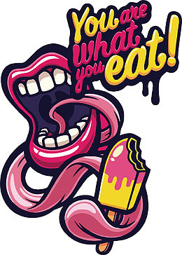 彩色英文嘴形涂鸦风格设计素材