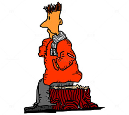 卡通手绘思考坐树头男人