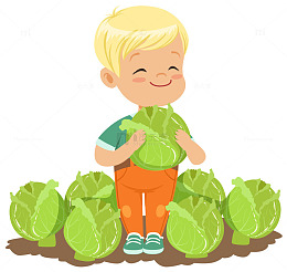 手绘男孩拿着蔬菜