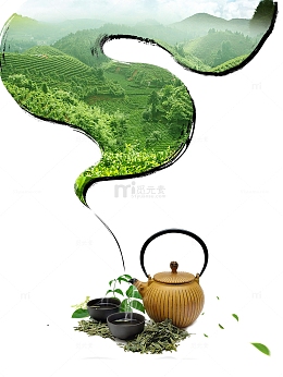 免抠黄色茶壶茶田装饰