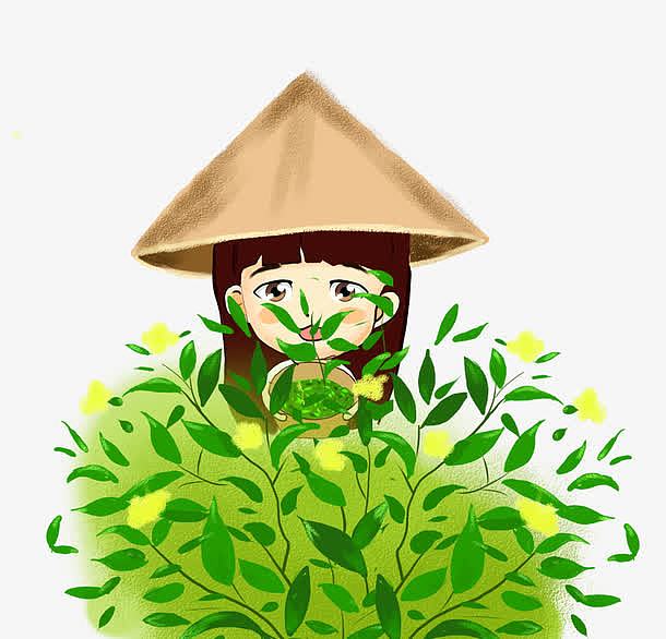 手绘卡通插图初春采茶女采茶免抠素材免费下载_觅元素51yuansu.com