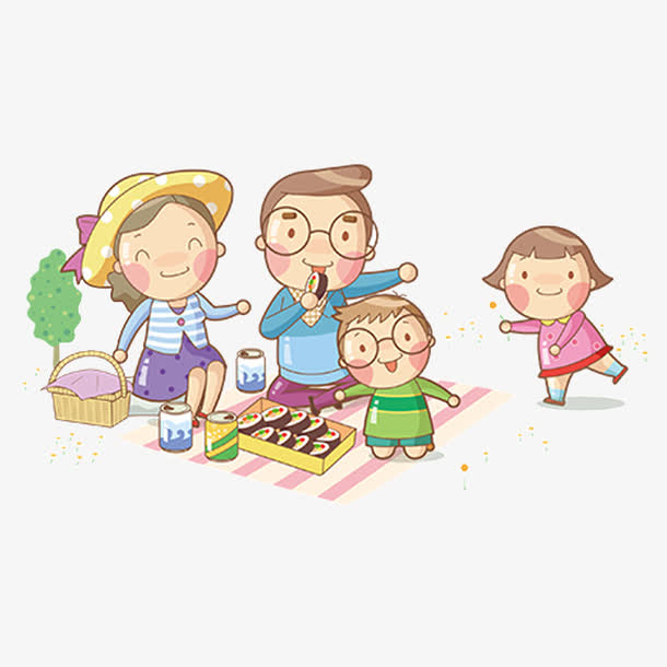 踏青郊游户外家庭野餐手绘卡通素