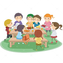 踏青郊游户外野餐聚会手绘卡通素