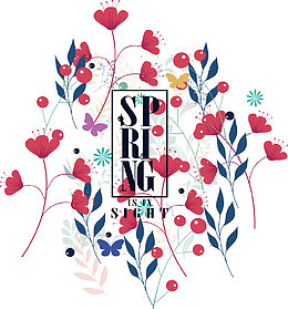 枚红色花朵春天海报