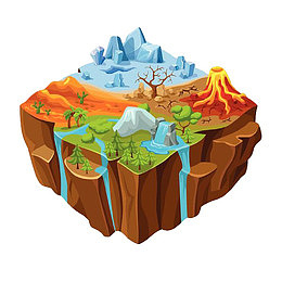 手绘漂浮地貌山川