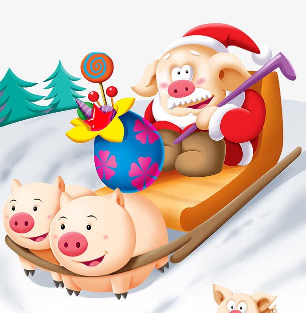 小猪圣诞老人插画设计