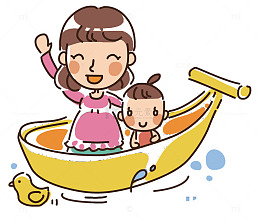 矢量妈妈和小孩坐船