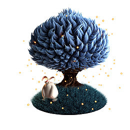 蓝色树木动物C4D高清免抠场景