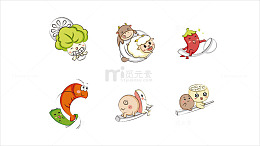 手绘卡通火锅食材