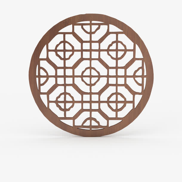 一个棕色中式镂空圆形窗