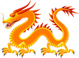 手绘黄色四爪金龙图案