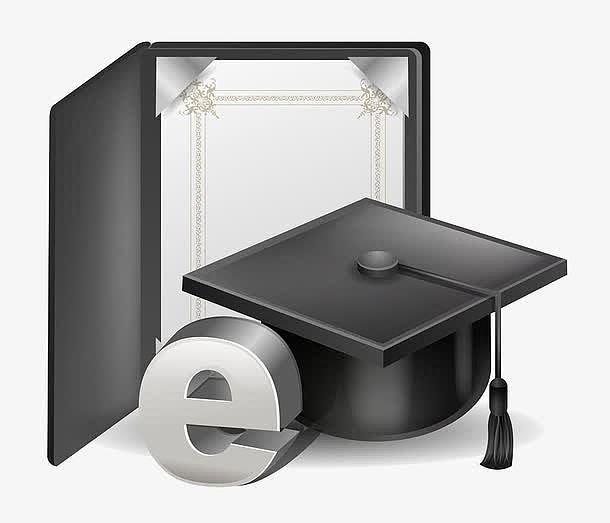 毕业证书学士帽和互联网插画