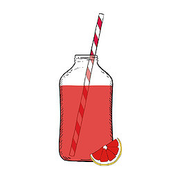 手绘圆球形的玻璃杯里一杯卡通红