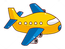 圆头黄蓝色手绘卡通可爱飞行飞机