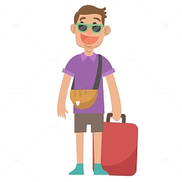 卡通春季旅游的男游客矢量素材