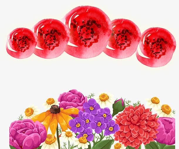 水彩鲜花红色圆圈装饰背景