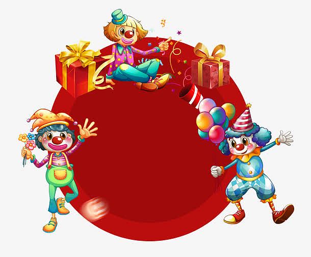 4月1愚人节三个小丑与礼品边框