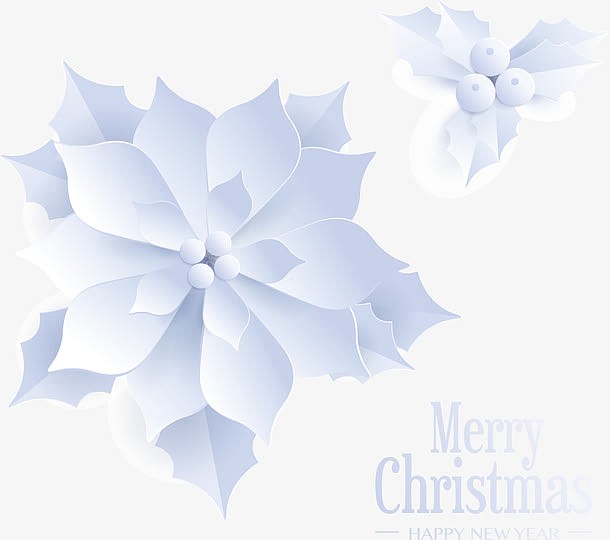 白色3D立体剪纸花朵免抠