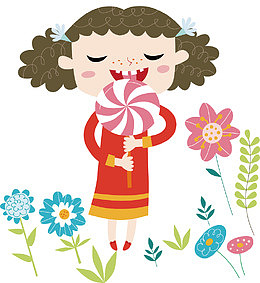 手绘可爱卡通女生糖果插画矢量元