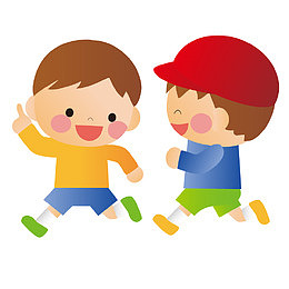 卡通小男孩和伙伴玩耍玩游戏追赶