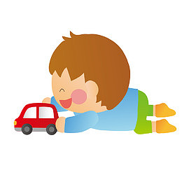 卡通小男孩玩玩具车